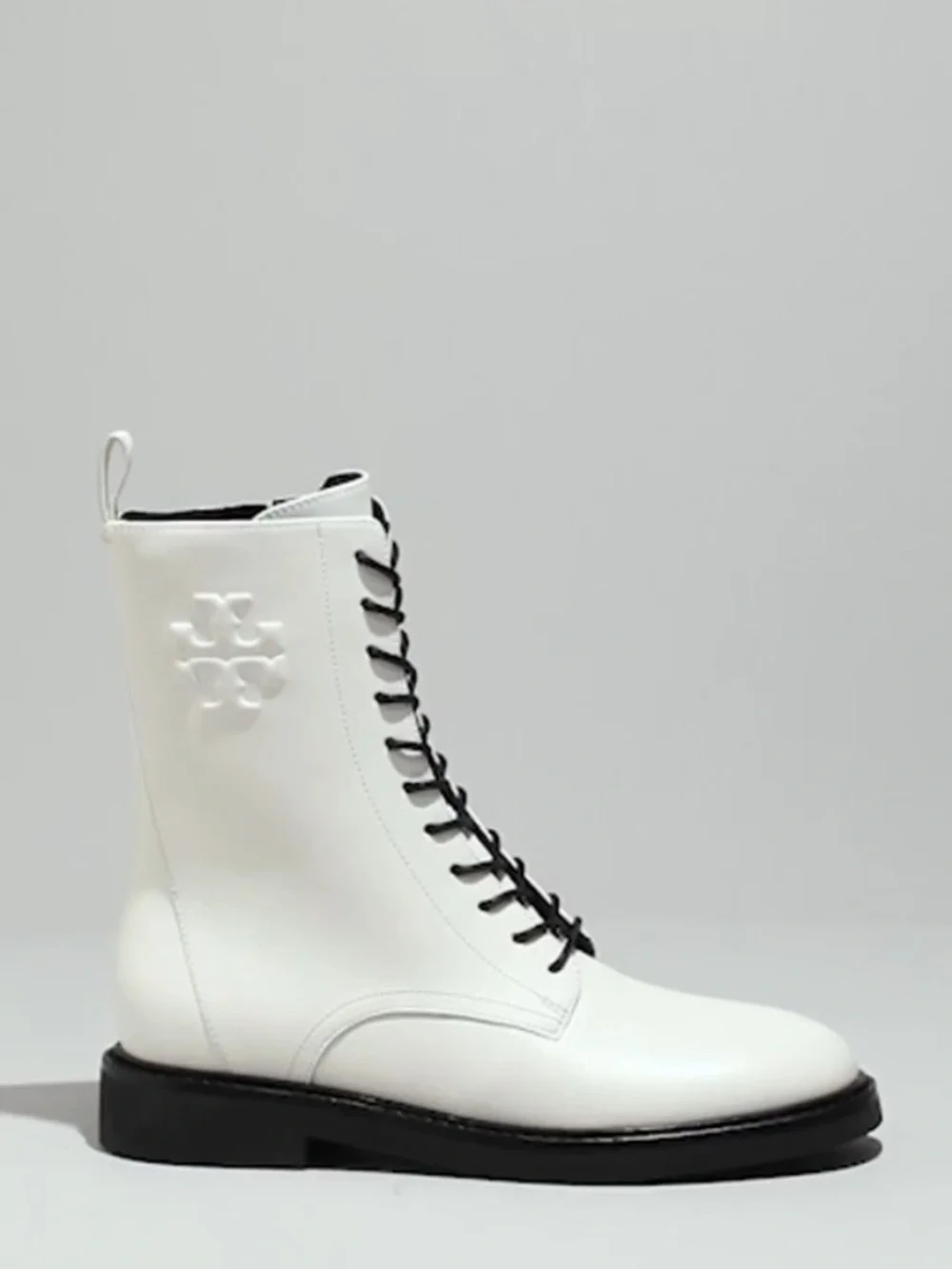 Tory Burch Double-T Combat Boot White Leather